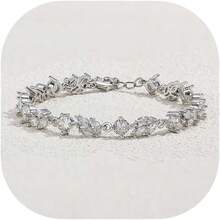 Crysdue Wedding Bridal Link Bracelet Brides Bridesmaids, Marquise Cubic Zirconia Tennis Bracelets Women Prom Jewelry - C_銀色 6.69-8.27英寸 - 查看 1