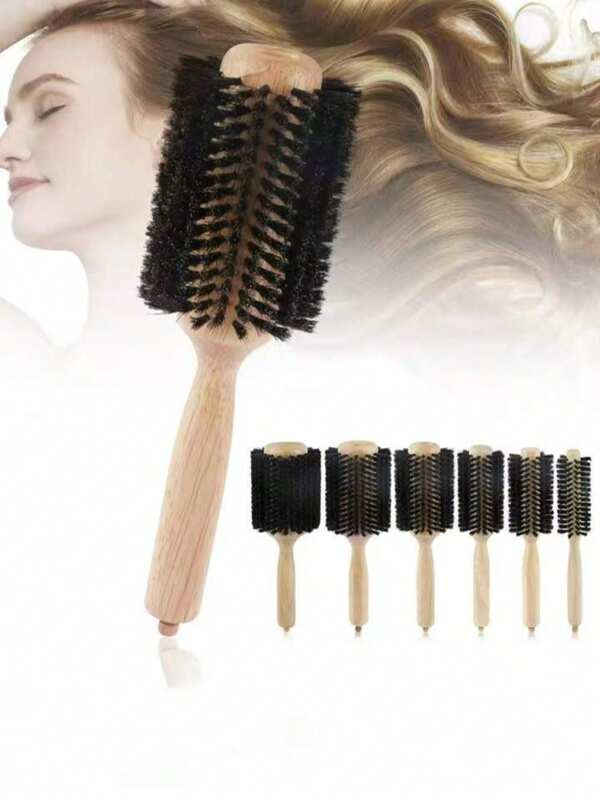 1 Stück Holzhaarwickler-Bürste mit natürlichen Wildschweinborsten, Salon-Haarstylingbürste zum Volumen geben, Locken, Föhnen, Wellen-Frisuren, geeignet für Zuhause und professionellen Gebrauch, Rückkehr zur Schule, Reise-Urlaubsartikel, Haarzubehör für Frauen