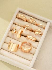 17KM 15/10/8Pcs Punk Smooth Geometric Open Rings Set For Women Old Money Exaggerated Irregular Silvery Golden Color Thick Chunky Ring Hip Hop Jewelry Gifts