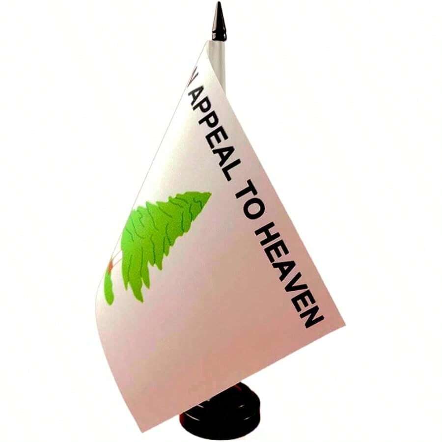 An Appeal To Heaven Desk Flag Tree Flag 8"X5" Desk Set Table Stick Black Base - Pine Tree Table Flags Vivid Color And Fade Resistant
