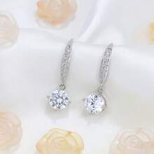 925 Sterling Silver Cubic Zirconia Round Pendant Earrings, Diamond Earrings, Fashionable & Delicate, Suitable As Birthday Gift