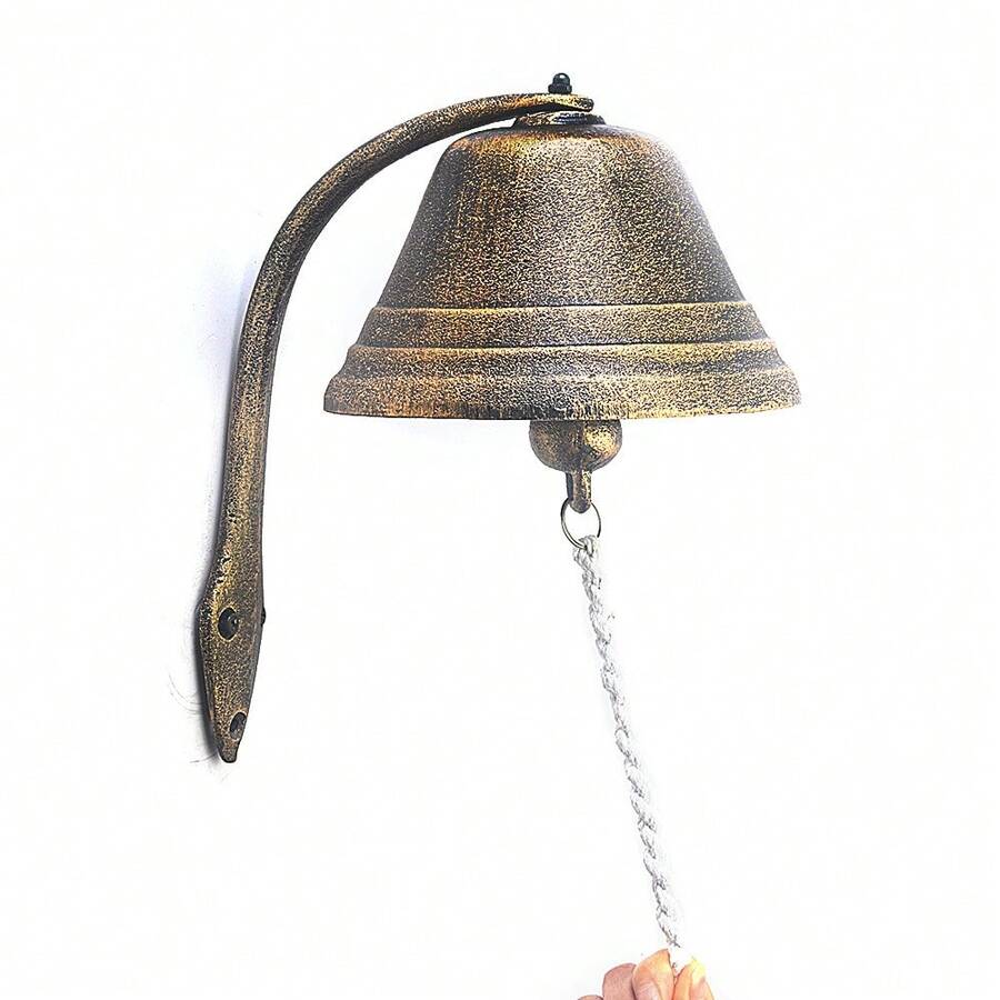 Timbre de puerta vintage de hierro fundido para tienda, adorno para puerta de entrada de jardín, campana de hierro forjado para mesa de comedor, campana para cena. - Óxido marrón - Ver 1