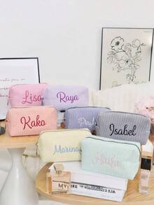 个性化伴娘化妆包，薄纱女孩化妆包，大容量化妆包，伴娘新娘礼物，化妆品收纳包，刺绣洗漱包，刺绣化妆包，伴娘化妆包，伴娘礼物，女士礼物，礼品，多用途，大容量，适合假日/度假、户外/野餐/旅行/徒步/运动/登山、商务/通勤/工作/办公室等各种场合，包包，2025万圣节配饰，日常旅行必备，旅行收纳包 - 彩色 - 查看 7