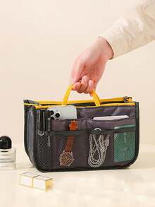 钱包收纳包手提包手提包收纳袋多功能化妆包，双层拉链包，中号包，洗漱用品收纳包，手提内衬包 - 防水尼龙完美化妆品旅行袋用于化妆简易折叠收纳包多功能收纳包韩版时尚尼龙防水男女手提包 - 彩色 - 查看 2