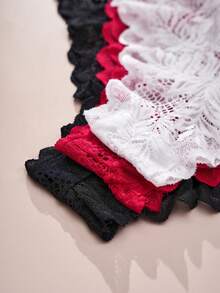 3pcs Elegant Lace Panties For Women Stylish Sexy Low Rise Briefs Comfortable Stretch Translucent Panties Black White And Red Panties Wavy Lace Romantic Sexy Lingerie For Women - Multicolor - View 5