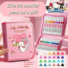Sanrio 24 Stücke Sanrio Kuromi, Melody und Cinnamoroll Acryl Farbstift Aufbewahrungsbox - vielseitig einsetzbar, Marker und Stift Organizer, geben Sie 24 Markern als Geschenk. Ideal für Künstler und Studenten, Schüler Schreibwaren Organisator. Lustiges Design | Robuster Reißverschluss, Stift Aufbewahrung Organisator, Geschenke für den Schulanfang