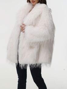 Women's Long-Haired Coat With A Large Suit Collar And Fur Coat In One Piece, White And Fashionable
