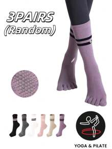 3 Pairs Women's Toe Separating Yoga Socks For Casual, Sports And Daily Wear, Soft Knit Fabric For All Season, Anti-Slip Five-Finger Grip Socks Suitable For Hospital, Gym, And Fitness Activities