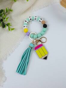 1pc Back To School TEACH Beaded Acrylic Charm Tassel Keychain / Bag Pendant, Teacher's Day Gift Christmas - Multicolor - View 15