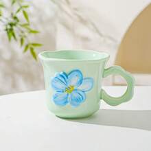 1 件 13.38 盎司花卉图案陶瓷杯（带咖啡勺），大容量独特创意陶瓷杯，情侣杯，优质早餐牛奶杯，家用水/咖啡杯，节日礼物 - 彩色 - 查看 13