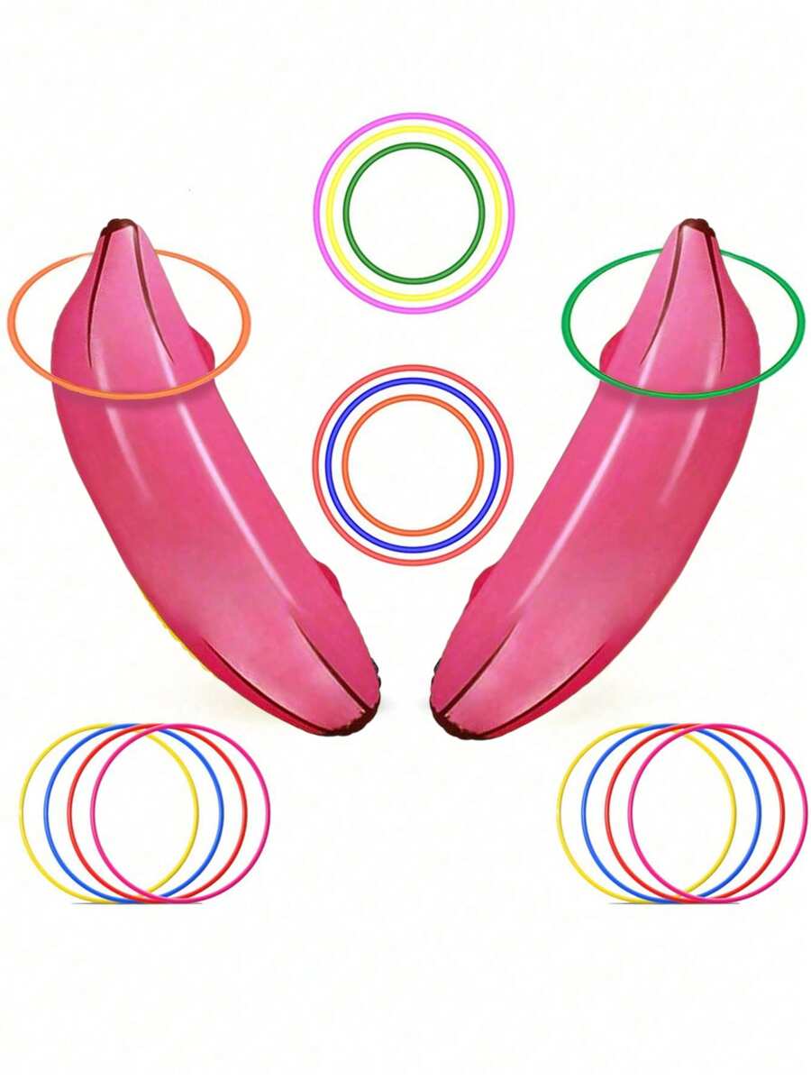 5 Stücke - Fixierter aufblasbarer Bananenring Wurfspiel Set, auflässbares Bananen-Ring Wurf Spiel geeignet für Junggesellinnenabschied, Jungfernabsteiger Party, Braut Party Dekoration, Verlobungsfeier, Lingerie Party, Weihnachten tag, Abschlussfeier (1 Banane und 4 Ringe)