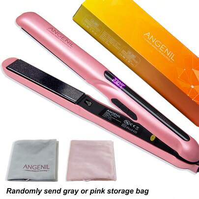  ANGENIL Women's Moroccan Argan Oil Hair Straightener, 2-In-1 Straightener & Curler, Professional Portable Ceramic Pink Hair Straightener, LCD Display, Fast Heating, 1 Inch Flat Iron, Suitable For All Hair Types