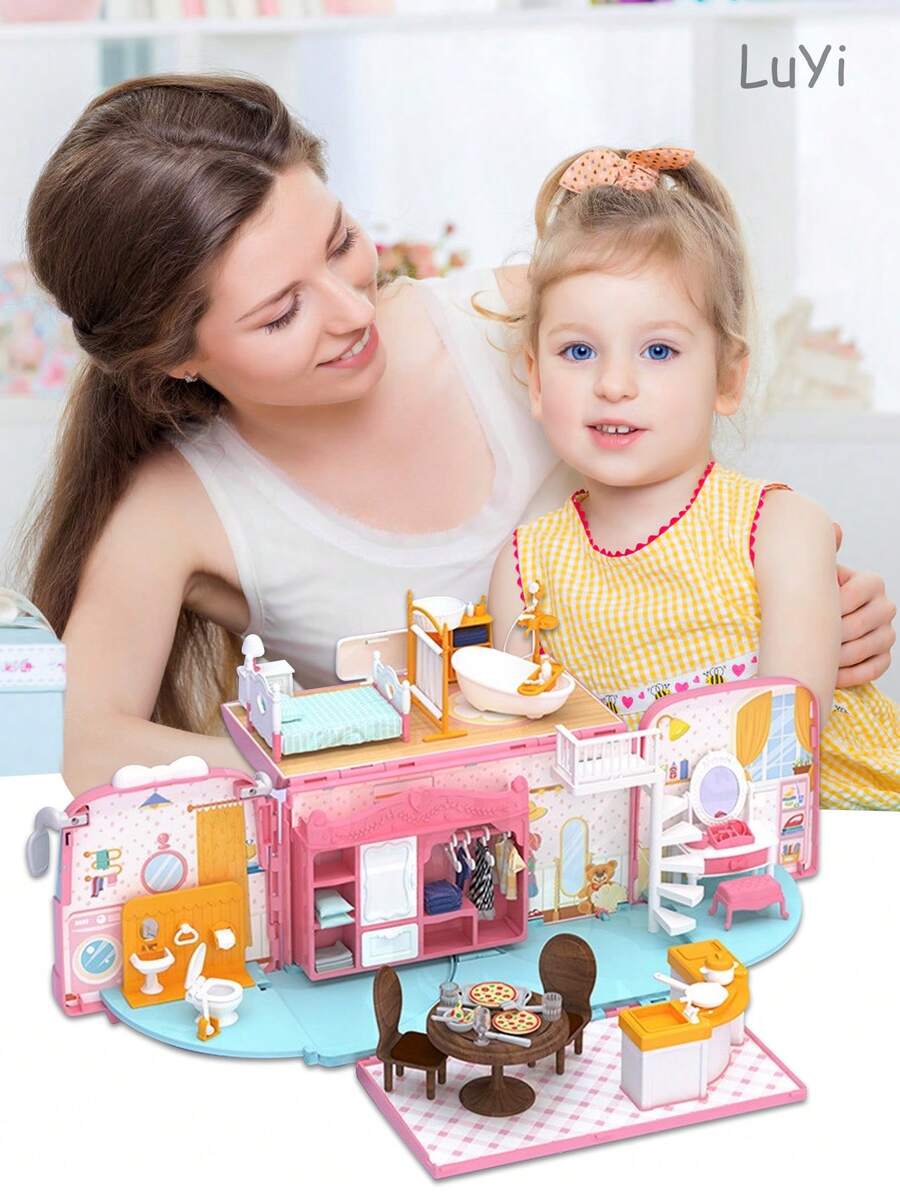 (Random Rabbit Outfit Design) Portable Camping Car RV Toy Set, Children's Toy Car Bus, Mini Rabbit House Family Toy, Birthday/Holiday Gift For Boys And Girls