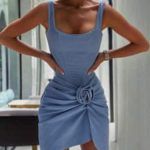 YY24058 European And American Style Floral Denim Dress Summer New Slim Fit Fail-Short Skirt