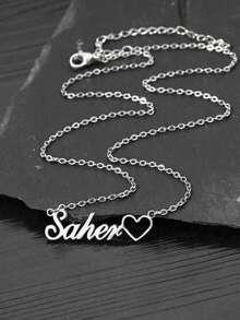 1 pieza Collar personalizado con placa de identificación en forma de corazón, collar de acero inoxidable chapado en oro de 18K con corazón calado, regalo ideal para novia, mamá, familia, amiga, hija, aniversario, cumpleaños, desgaste diario, fiesta, Día de la Madre, San Valentín, graduación, boda, casual, vintage, minimalista