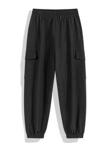 Men's Pants, Spring/Autumn Solid Color Multi-Pocket Drawstring Cargo Pants, Loose & Comfortable Sweatpants