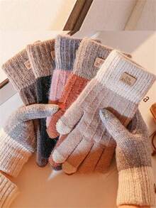 1 Pair Unisex Winter Warm Knitted Gloves - Touchscreen Compatible, Elastic Cuffs, Multi-Color Options, Suitable For Outdoor Leisure And Holiday Gifts (Christmas, Halloween, Thanksgiving), Soft Material