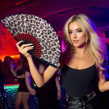 Quạt xếp họa tiết da báo thanh lịch, khung đen - Phong cách công chúa thời trang, nhẹ và dễ mang theo, phù hợp cho phụ nữ, quạt cầm tay | Quạt chủ đề công chúa | Quạt nhẹ (Không bao gồm vỏ quạt) - Nhiều màu - Xem 7