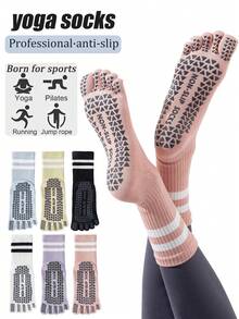 1/3/6 đôi tất tập yoga chuyên nghiệp nhiều màu cho nữ, tất đi sàn silicon chống trượt, tất cổ chân trong nhà dành cho tập Pilates, thể dục, tất thể thao ống dài mùa xuân/hè, tất ngón chân - Nhiều màu - Xem 1