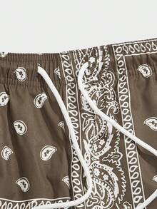Men's Boho Paisley Print Drawstring Waist Summer Shorts With Pocket - Brown Paisley - View 8