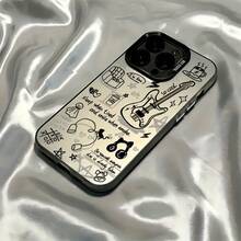 1pc Black Matte IMD Colorful Silver Laser Engraved Guitar Music Letter Graffiti Pattern Phone Case, Personalized Compatible With IPhone 16 Pro Max, 15/14 Plus, 13, 12, 11, Compatible With Samsung Series Waterproof Shockproof Anti-Fall Scratch Resistant,International Version, Not The Domestic Version - Multicolor - View 5