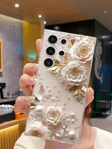 1 件珍珠玫瑰花蝴蝶软手机壳，适用于 17 系列、Honor、Redmi、Galaxy A04e/12/A13/A14/A34/A50/A52/A53/A54/S21/S22/S23/S24/S25/S25Ultra、6A/7A/8A、12T/13T - 無色 - 查看 5