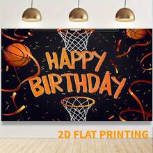 2D Basketball Theme Birthday Party Backdrop - Multipurpose Polyester Decoration, Perfect For Photography, Cake Table Banner, Indoor And Outdoor Use