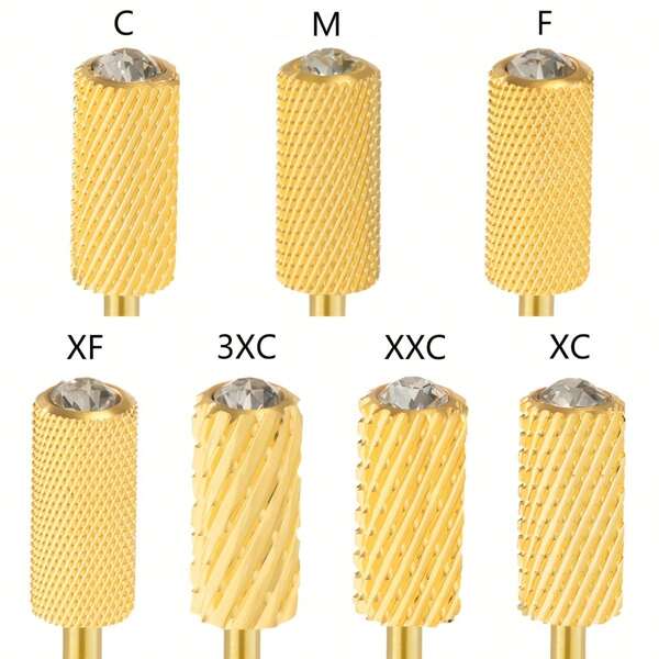 [Cry Top Top Drill Bits] 3/32" Barril grande Crystal Top Dr Bites Dril, Dorado Herramientas de arte + dura de alloy For & Foot Cut Pulido de gel & Eliminación, Bite de goteo de manicure Grinder, Sin olor