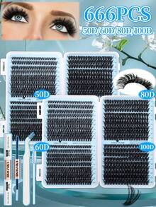 720片混長10-16mm 10D-100D D捲 0.07mm厚度DIY假睫毛套組，含睫毛膠、密封劑、鑷子，適合初學者，自然誇張俄羅斯貓眼Cosplay假睫毛接睫毛套組，適合居家使用 - 淺藍色 - 查看 11