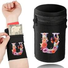 1件时尚字母印花轻便手机臂带口袋腕包/腕带/腕带口袋，适合旅行、散步、跑步、骑行和瑜伽。钱包袋可容纳现金、钥匙、卡片、身份证 - 圣诞节必备 - 黑色 - 查看 20