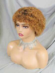 Human Hair Afro Wig Natural Brown Afro Kinky Curly Bob Wig For Women - Brazilian Remy Hair,Human Hair Pixie Cut Wigs For Black Women Easy Wear & Go, Shoulder-Length Style, Rose Net Cap, Perfect For Everyday Glamour - Kinky Curly Water Wave Pixie Glueless Wig For Women, Machine-Made Short Wigs With Rose Net Cap For Daily Use, Hair Wig Seamless Appearance, Breathable Material Suitable As Women's Gift - Multicolor - View 15