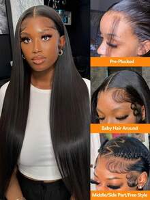 Uveous 250% Density 40 42 Inch Glueless Put On And Go 5x5 HD Lace Closure Bone Straight HD Lace Front Wigs Human Hair 250 Density Straight 13x6 HD Lace Front Wigs Pre Plucked Straight Glueless Wear And Go Human Hair 13x6 HD Frontal Human Hair Wig For Women With Baby Hair - Natural Black - 查看 2
