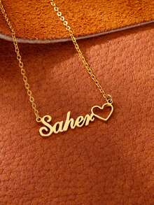 1 pieza Collar personalizado con placa de identificación en forma de corazón, collar de acero inoxidable chapado en oro de 18K con corazón calado, regalo ideal para novia, mamá, familia, amiga, hija, aniversario, cumpleaños, desgaste diario, fiesta, Día de la Madre, San Valentín, graduación, boda, casual, vintage, minimalista