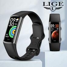 LIGE智能手表，具备多种运动模式、闹钟、久坐提醒、生理期提醒和音乐播放功能。时尚、小巧、轻便的马卡龙色智能手表。