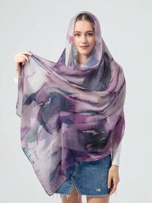 1 buc Eșarfă pentru femei, stil boem, cu imprimeu satinat în acuarelă, șal multicolor cu protecție solară, eșarfă elegantă și versatilă, potrivită pentru asortare zilnică