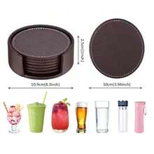 6pcs/Set Round PU Leather Coasters, 4-Inch Insulated Anti-Scald Double-Sided Cup Mats, Suitable For Home And Restaurant - Multicolor - View 5