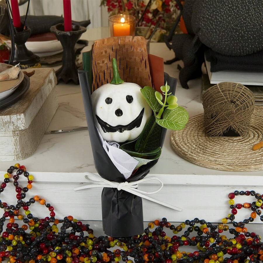 Juego de 5 minicalabazas coloridas para Halloween. Decoración casera DIY. Decoración de escritorio para Halloween, Acción de Gracias, bodas, fiestas sin electricidad, decoración artesanal para festivales y eventos. - Blanco - Ver 1