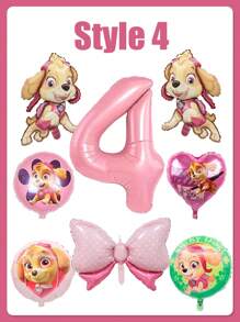 Paw Patrol Dies ist ein Patrouillen-Themen Geburtstagsdekorations-Set, mit rosa als Hauptfarbe. Der Kern ist eine riesige rosa digitale Aluminiumfolien-Ballon, kombiniert mit mehreren Aluminiumfilmballons, die mit Patrosenfiguren der Pfoten jeden Tag Muster sind, einschließlich Laufformen, Herzen, Pfötchen-Prints und anderen Stilen. Es gibt auch einen rosa Polka-Punkt-Schleifenballon, speziell entworfen für Geburtstage, um eine süße und kindliche Atmosphäre zu schaffen.