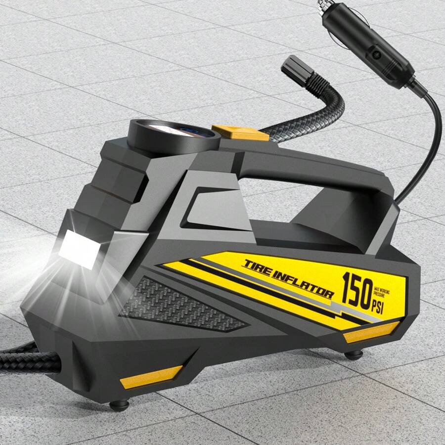 Carsun 轮胎充气机便携式空气压缩机轮胎气泵适用于汽车轮胎 - 汽车配件、150PSI 12V DC 自动泵（带数字压力表）、自行车应急 LED 灯、气球、汽车用品