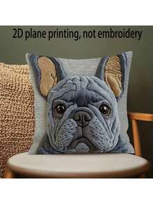 1pc French Bulldog Printed Pillow Case, 2D Embroidery-Like Graphic Throw Pillow Cover, 18x18 Inches, Soft & Comfortable, Machine Washable, Suitable For Decorating Living Room, Sofa, Bedroom, Pillow Insert Not Included - Multicolor - View 10