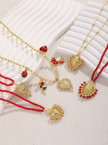 1件 Y2K 时尚优雅奢华不对称心形蘑菇串珠吊坠项链,红色,适合送给姐妹、情侣,适合情人节、日常佩戴、派对、婚礼、节日(由于产品材质特殊,红色珠子与图片可能存在轻微色差。) - 項鍊 - 查看 9