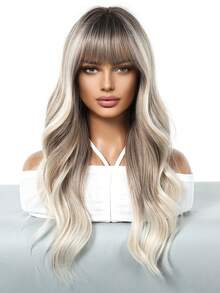26英寸渐变长卷发假发，带刘海，耐热合成纤维，柔软舒适，适合日常、派对、婚礼等场合。 - 漸層 - 查看 3
