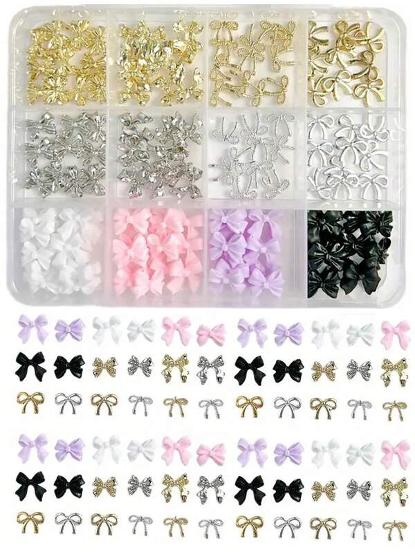 A Box Of Sweet And Cool Alloy Resin Bow Mixed Nail Art Accessories For Diy Manicure Materials. Nail Supplies Nails Nail Charms Nail Gems