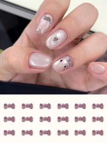 10/20pcs 3D Large And Small Silver Bow Nail Art Decoration Japanese Korean Style Alloy Exquisite Luxury Bowknot Nail Charms Y2K Metal Nail Accessories Shiny White Pink Rhinestone Nail Gems DIY Suitable For Acrylic Press Nails Phone Case Shoes Clothes Bags Nail Supplies