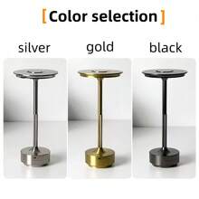 1pc Modern Wireless LED Desk Lamp, Bar Decor Atmosphere Light With Touch Control, Dimmable And 3 Color Temperatures - Rechargeable 1200mAh USB Power, Eye-Caring Design, Polished Metal Surface, Suitable For Living Room, Bedroom, Outdoor Use, Rechargeable Lamp (Gold, Black, Silver), Power Outage Emergency Lighting