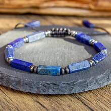 Braccialetto boho in pietra naturale, braccialetto boho stile artigianale regolabile in pietra naturale, perline rettangolari in lapislazzuli e ametista, adatto per uso quotidiano, regalo di San Valentino, compatibile per tutte le stagioni