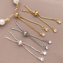 3pcs 18K Gold Plated Brass Adjustable Box Chain, Rubber Bead Bracelet Extender, Adjustable Bracelet Connector, Suitable For Women Jewelry Making