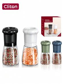 CLITON 1/2 件手动胡椒研磨器 – 节日礼物首选，厨房必备！非常适合节日、乔迁贺礼或烹饪爱好者的馈赠。配备大容量玻璃研磨盒、防尘设计，加长研磨带，研磨更舒适。适用于黑胡椒、白胡椒、海盐、玫瑰盐等 – 实用、时尚、贴心