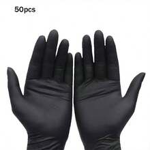 100pcs Disposable Nitrile Utility Handwear, Durable Elastic Multipurpose Household Cleaning Shields, Waterproof For Kitchen Use, Tattoo, Hair Dyeing, Beauty Salon, Pet Care (Black, Pink, Blue, White, Purple) - Powder-Free, Water-Resistant, Ambidextrous - Black - View 16