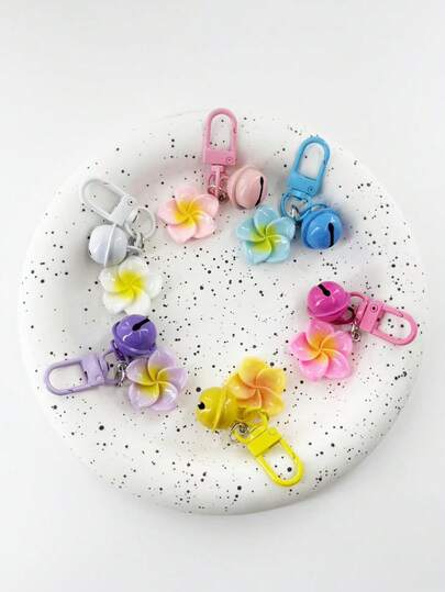 1pc Candy Color Floral Keychain Pendant (6 Colors Available), Cute Korean Hyun-A Style Bag Charm, Bell Key Ring, Gift For Women, Girls, Birthday, Valentine's Day, Student, Best Friend
